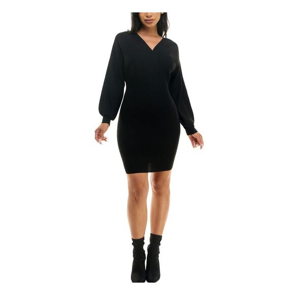 ROSIE HARLOW Womens Black Open Back Blouson Sleeve Body Con Dress Juniors L - Picture 1 of 4